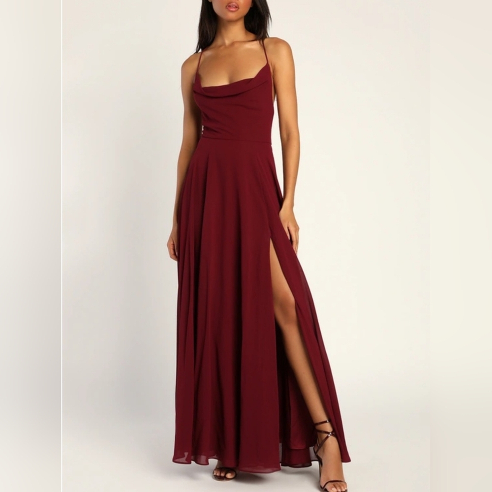 Chic Backless Lace Up Wine Maxi Dress with Slit